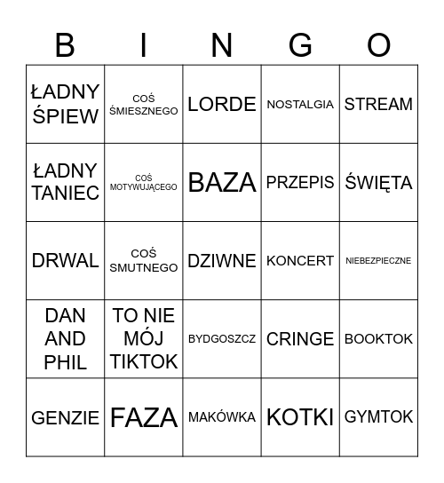 TikTok Bingo Card