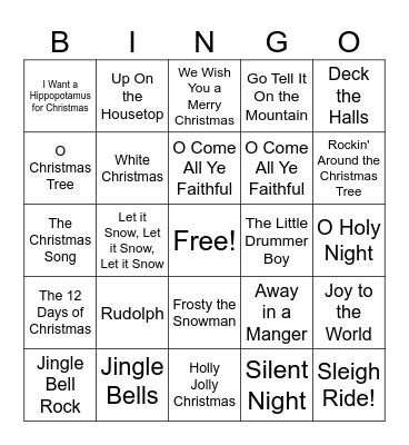 Christmas Song BINGO Card