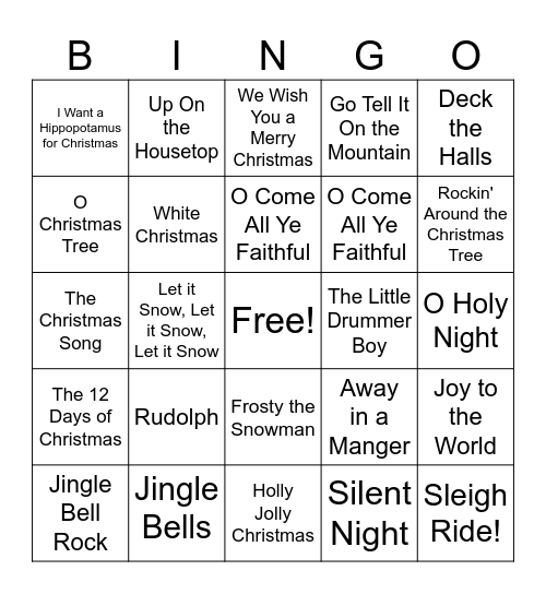 Christmas Song BINGO Card