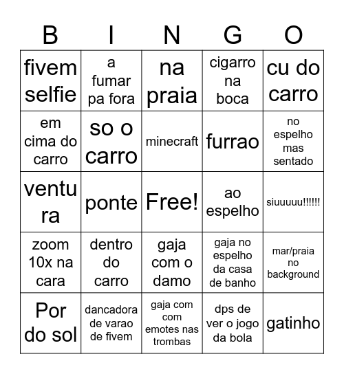 Bingo servidor de discord tuga que jogam 99% counter strike Bingo Card