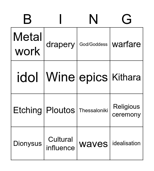 Greek Art History Bingo Card