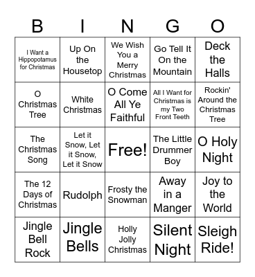 Christmas Song BINGO Card