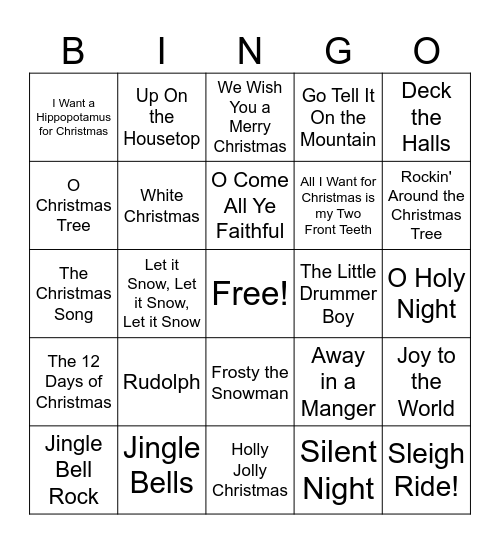 Christmas Song BINGO Card