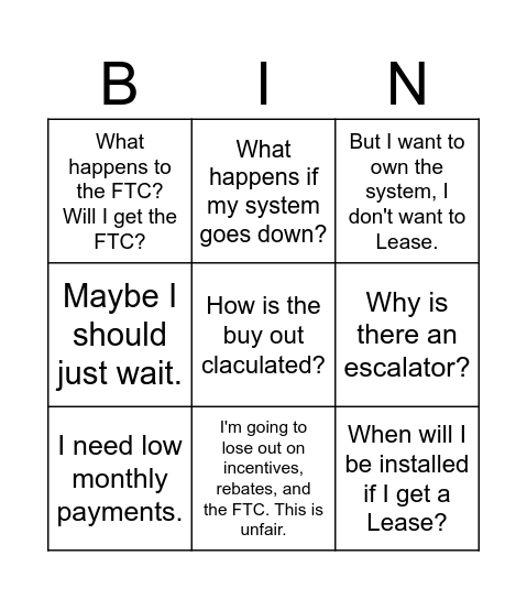 Talk Track Bingo Card