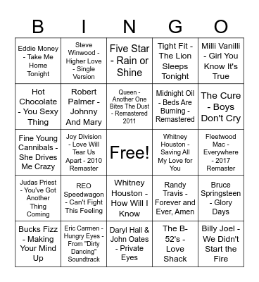 Legion 80s Bingo Card