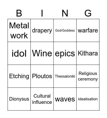 Greek Art History Bingo Card