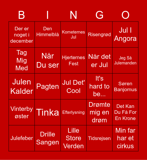Julemusik-Bingo indsalg Bingo Card