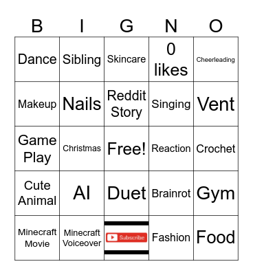 BIG NO Bingo Card