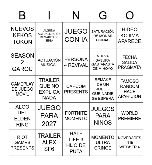BINGO TGA 2025 Bingo Card