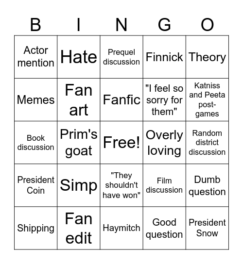 Hunger Games Bingo Card