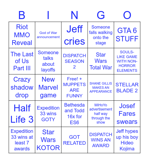 THE GAME AWARDS 2025 BINGO Card