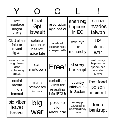2026 BINGO PREDICTIONS Bingo Card