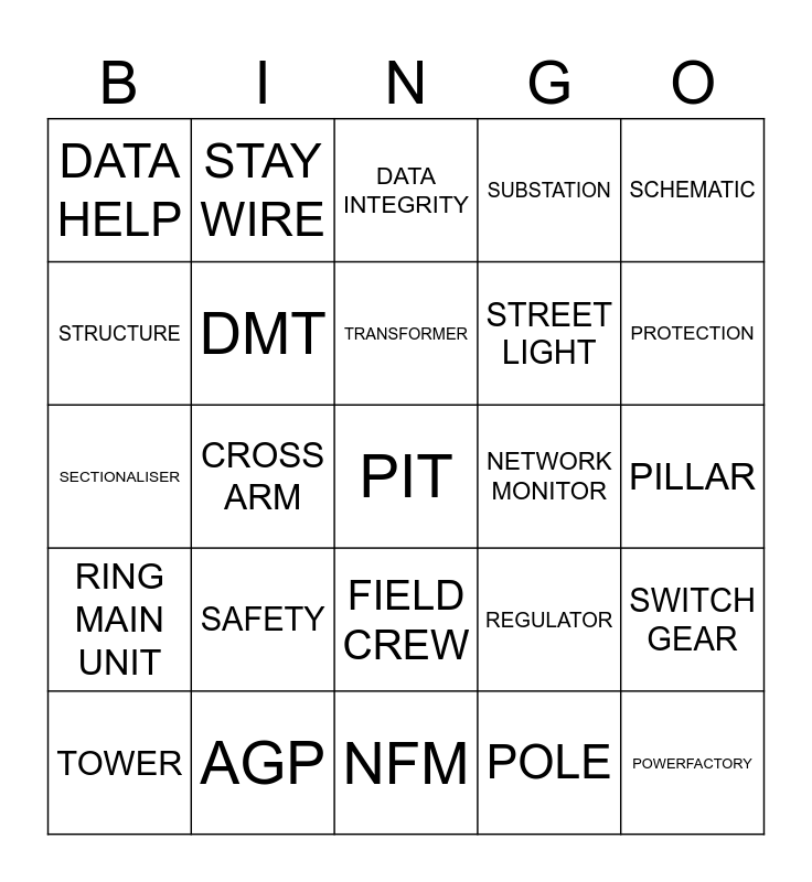 NETWORK DATA Bingo Card