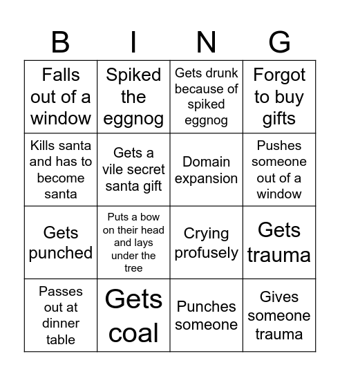 JJK DND CHRISTMAS Bingo Card