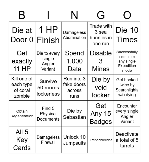 Pressure Lockout Bingo Card