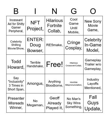 Game Awards 2025 Bingo Card