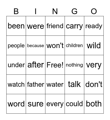SIPPS extension Sight words Bingo Card