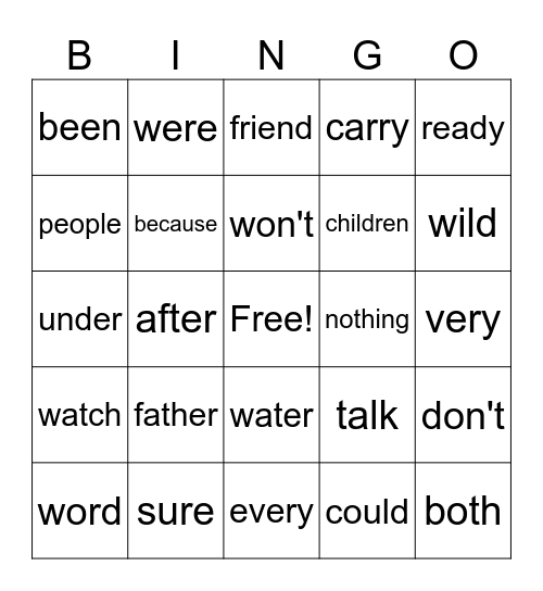 SIPPS extension Sight words Bingo Card