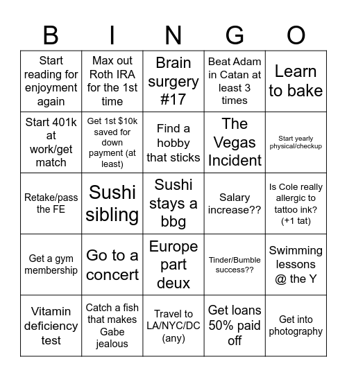 Cole Bingo Card