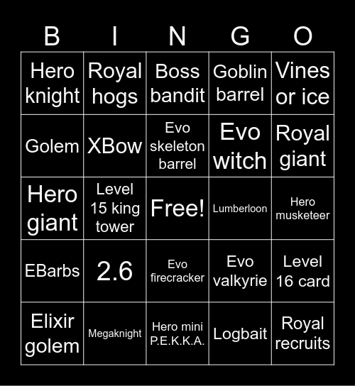 Clash Royale Bingo Card
