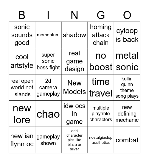 sonic tga 2025 Bingo Card