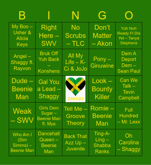 Jamrock Bingo Card