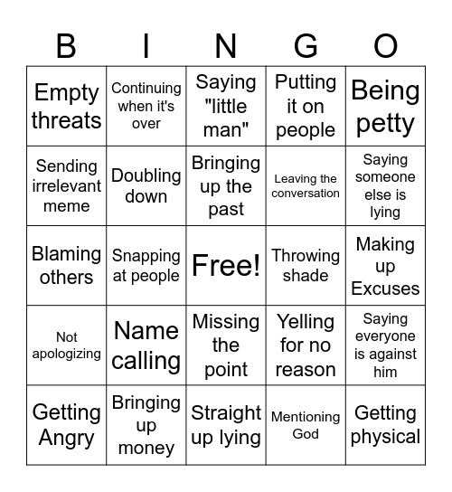 Bryan response Bingo Card
