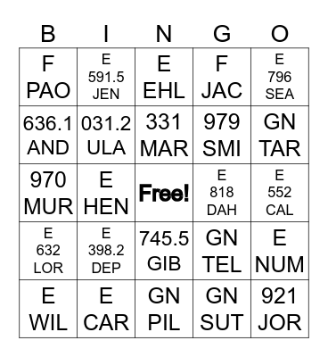 Call Number BINGO Card