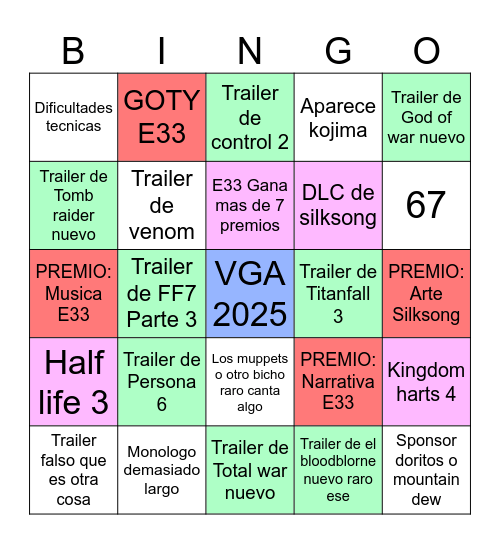 VGA 2025 - YRG EDITION Bingo Card