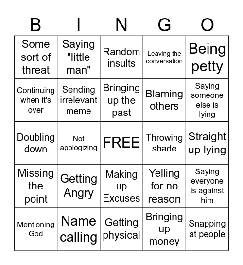 Bryan response Bingo Card