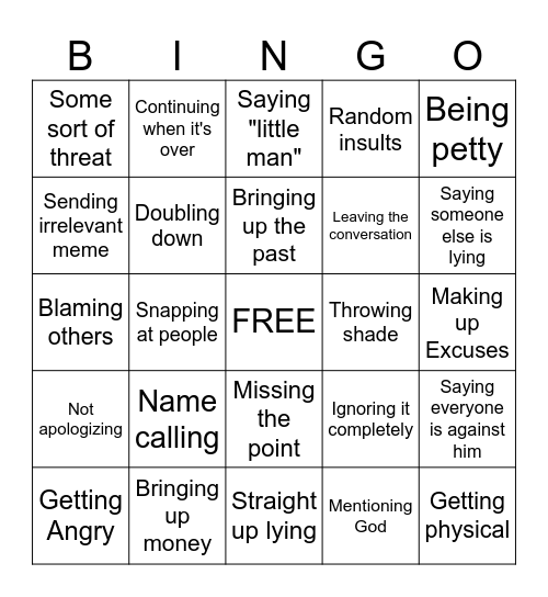 Bryan response Bingo Card