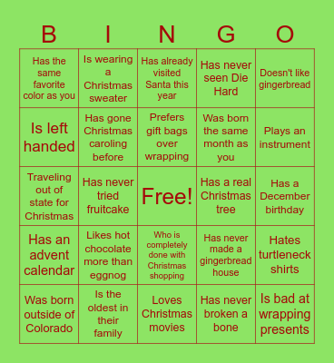 Christmas - Find Someone Who..... Bingo Card