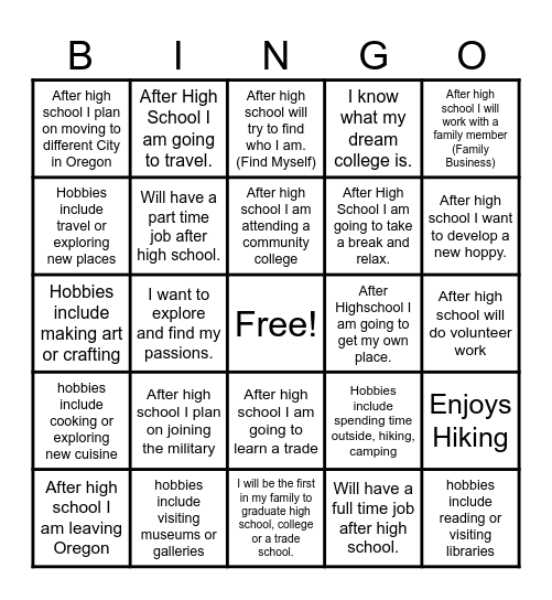 Senior Bingo Card