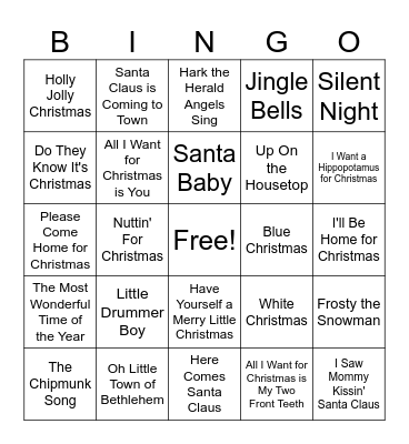 Christmas Songs Bingo Card