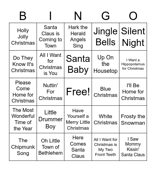 Christmas Songs Bingo Card