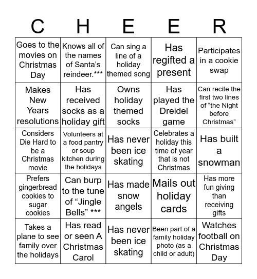 Holiday Human Bingo Card