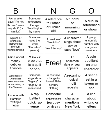 Hamilton Bingo Card