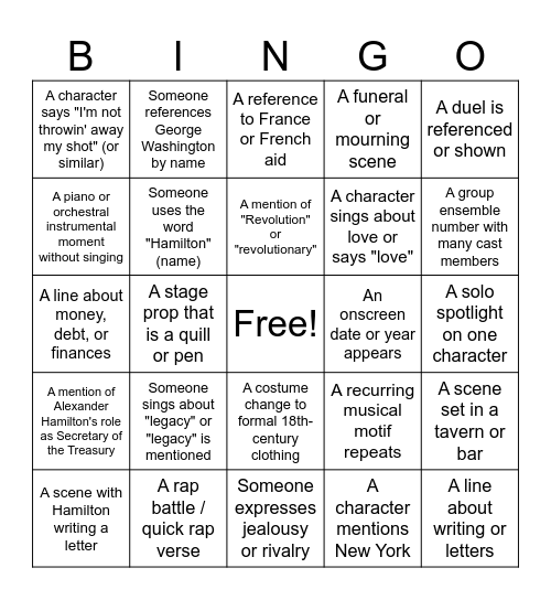 Hamilton Bingo Card