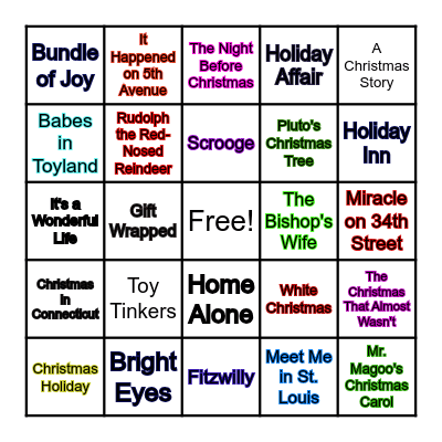 Christmas Movie Bingo Card