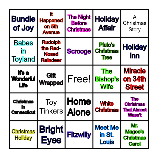 Christmas Movie Bingo Card