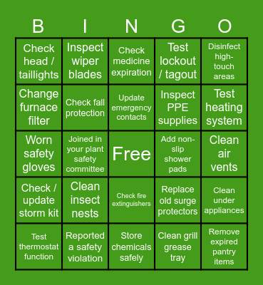 Safety Bingo Card
