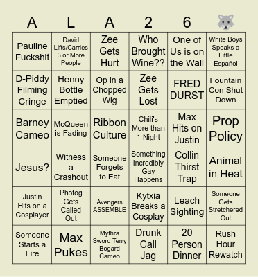 Anime Los Angeles 2K26 Bingo Card