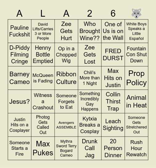 Anime Los Angeles 2K26 Bingo Card