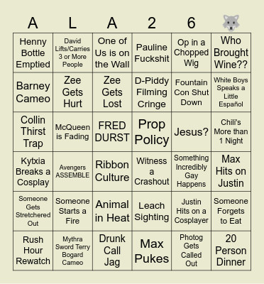 Anime Los Angeles 2K26 Bingo Card