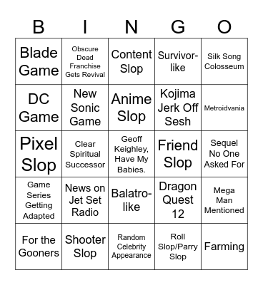 Game Awards Predictions Bingo Card