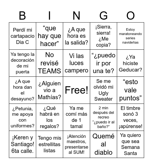 Untitled Bingo Card