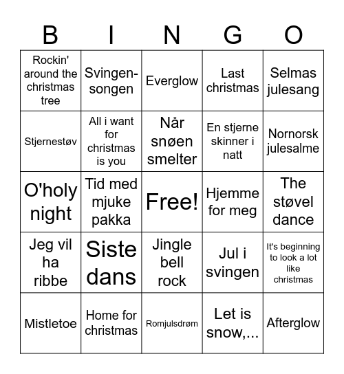 Julebingo Card