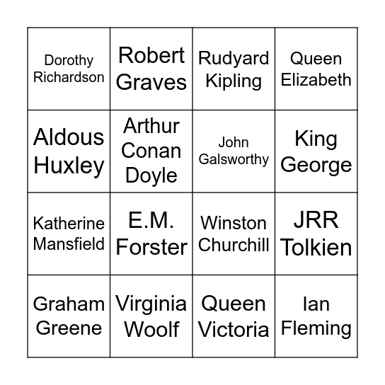 British Modernist Authors Bingo Card
