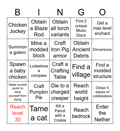 Minecraft Bingo I hate MINEKNIGHTS Bingo Card