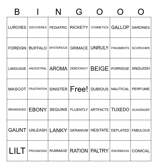 Untitled Bingo Card